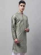 Jompers Men's Green Printed Silk Blend Kurta