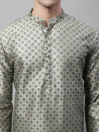 Jompers Men's Green Printed Silk Blend Kurta