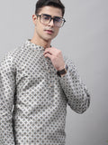 Jompers Men's Grey Printed Silk Blend Kurta