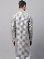 Jompers Men's Grey Printed Silk Blend Kurta