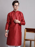 Jompers Men's Maroon Printed Silk Blend Kurta