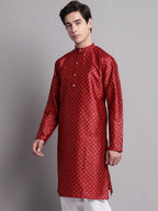 Jompers Men's Maroon Printed Silk Blend Kurta