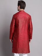 Jompers Men's Maroon Printed Silk Blend Kurta