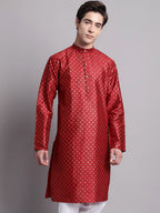 Jompers Men's Maroon Printed Silk Blend Kurta