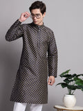 Jompers Men's Navy Blue Printed Silk Blend Kurta