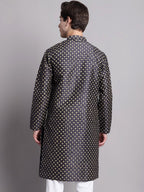 Jompers Men's Navy Blue Printed Silk Blend Kurta