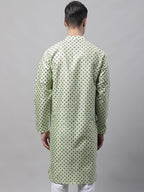 Jompers Men's Pista Green Printed Silk Blend Kurta