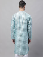 Jompers Men's Sky Blue Printed Silk Blend Kurta