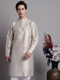 Jompers Men's Grey Printed Silk Blend Kurta