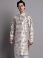 Jompers Men's Grey Printed Silk Blend Kurta