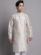 Jompers Men's Grey Printed Silk Blend Kurta