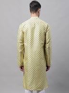 Jompers Men's Yellow Printed Silk Blend Kurta