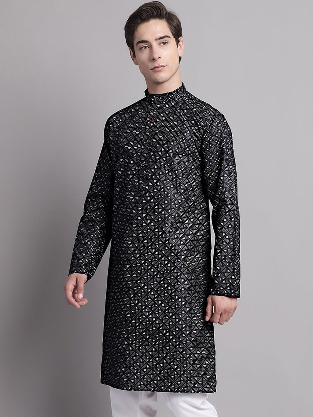 Jompers Men's Black Printed Pure Cotton Kurta