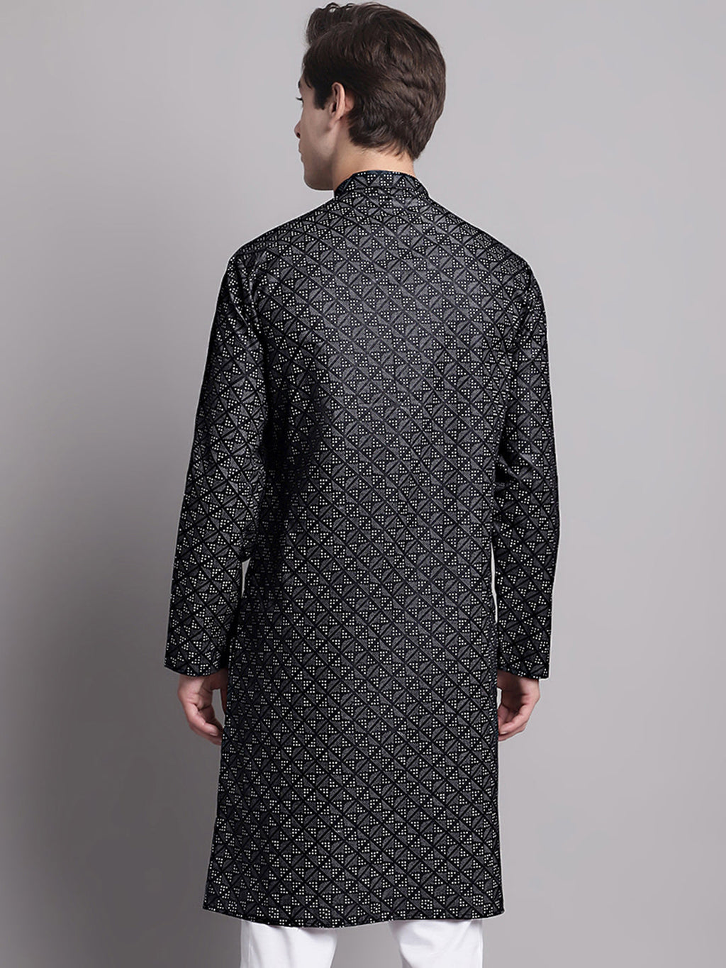 Jompers Men's Black Printed Pure Cotton Kurta