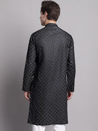 Jompers Men's Black Printed Pure Cotton Kurta