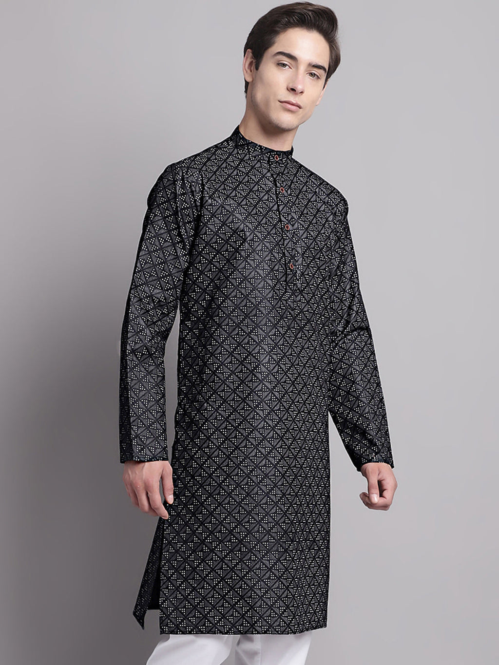 Jompers Men's Black Printed Pure Cotton Kurta