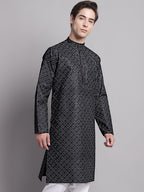 Jompers Men's Black Printed Pure Cotton Kurta