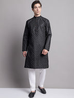 Jompers Men's Black Printed Pure Cotton Kurta