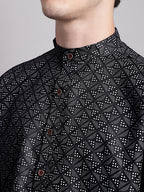 Jompers Men's Black Printed Pure Cotton Kurta