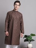 Jompers Men's Coffee Brown Printed Pure Cotton Kurta