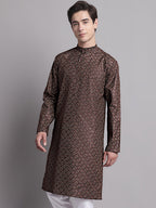 Jompers Men's Coffee Brown Printed Pure Cotton Kurta