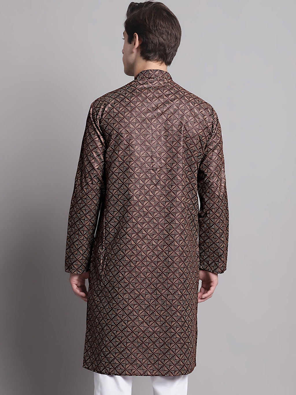 Jompers Men's Coffee Brown Printed Pure Cotton Kurta