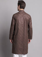 Jompers Men's Coffee Brown Printed Pure Cotton Kurta