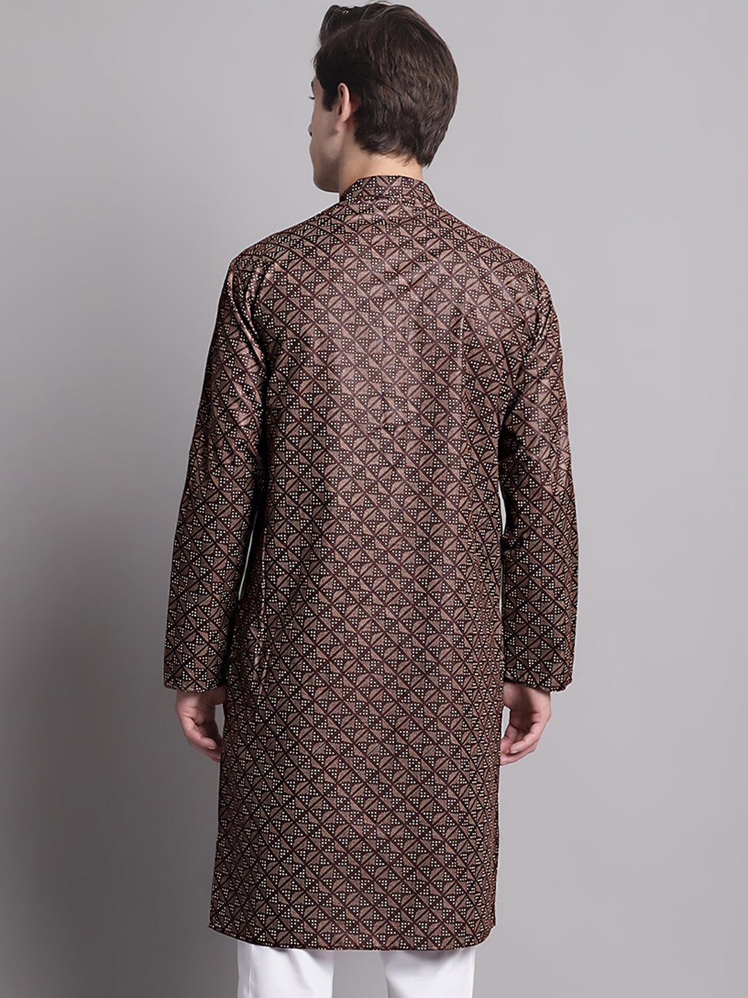 Jompers Men's Coffee Brown Printed Pure Cotton Kurta