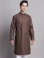 Jompers Men's Coffee Brown Printed Pure Cotton Kurta