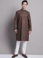 Jompers Men's Coffee Brown Printed Pure Cotton Kurta
