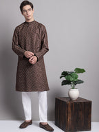 Jompers Men's Coffee Brown Printed Pure Cotton Kurta