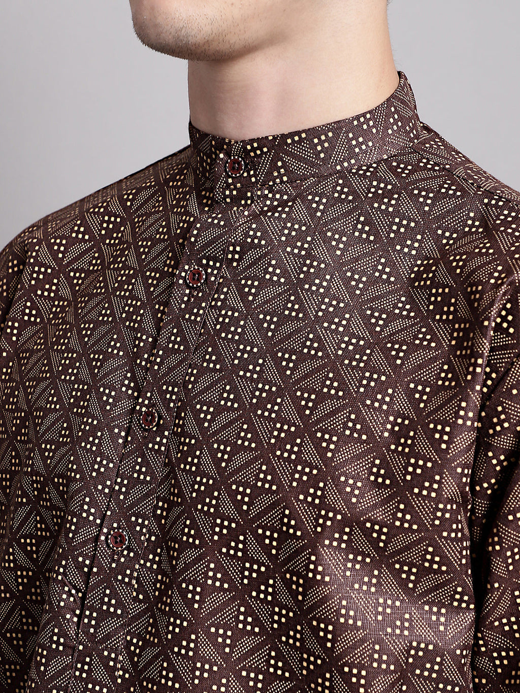 Jompers Men's Coffee Brown Printed Pure Cotton Kurta