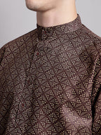 Jompers Men's Coffee Brown Printed Pure Cotton Kurta