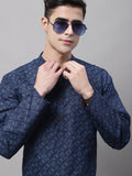 Jompers Men's Navy Blue Printed Pure Cotton Kurta