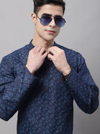 Jompers Men's Navy Blue Printed Pure Cotton Kurta