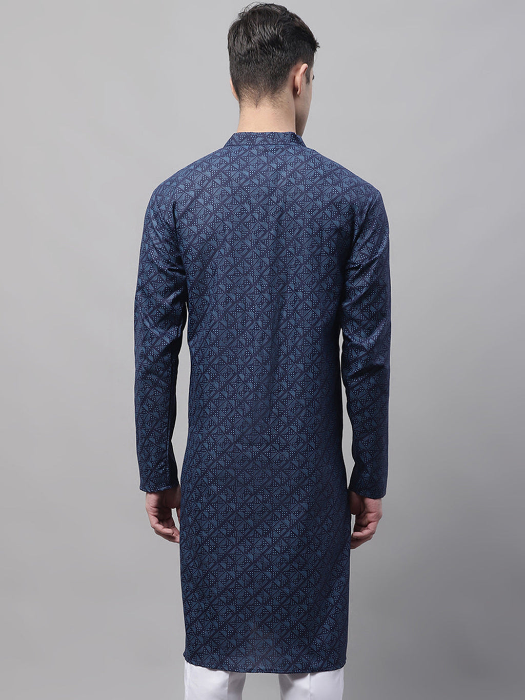 Jompers Men's Navy Blue Printed Pure Cotton Kurta