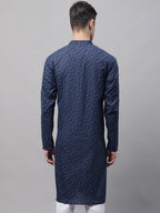 Jompers Men's Navy Blue Printed Pure Cotton Kurta