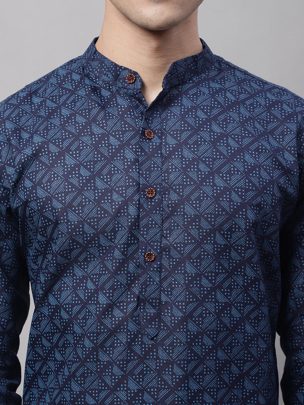 Jompers Men's Navy Blue Printed Pure Cotton Kurta