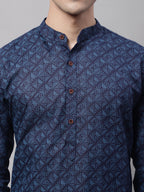 Jompers Men's Navy Blue Printed Pure Cotton Kurta