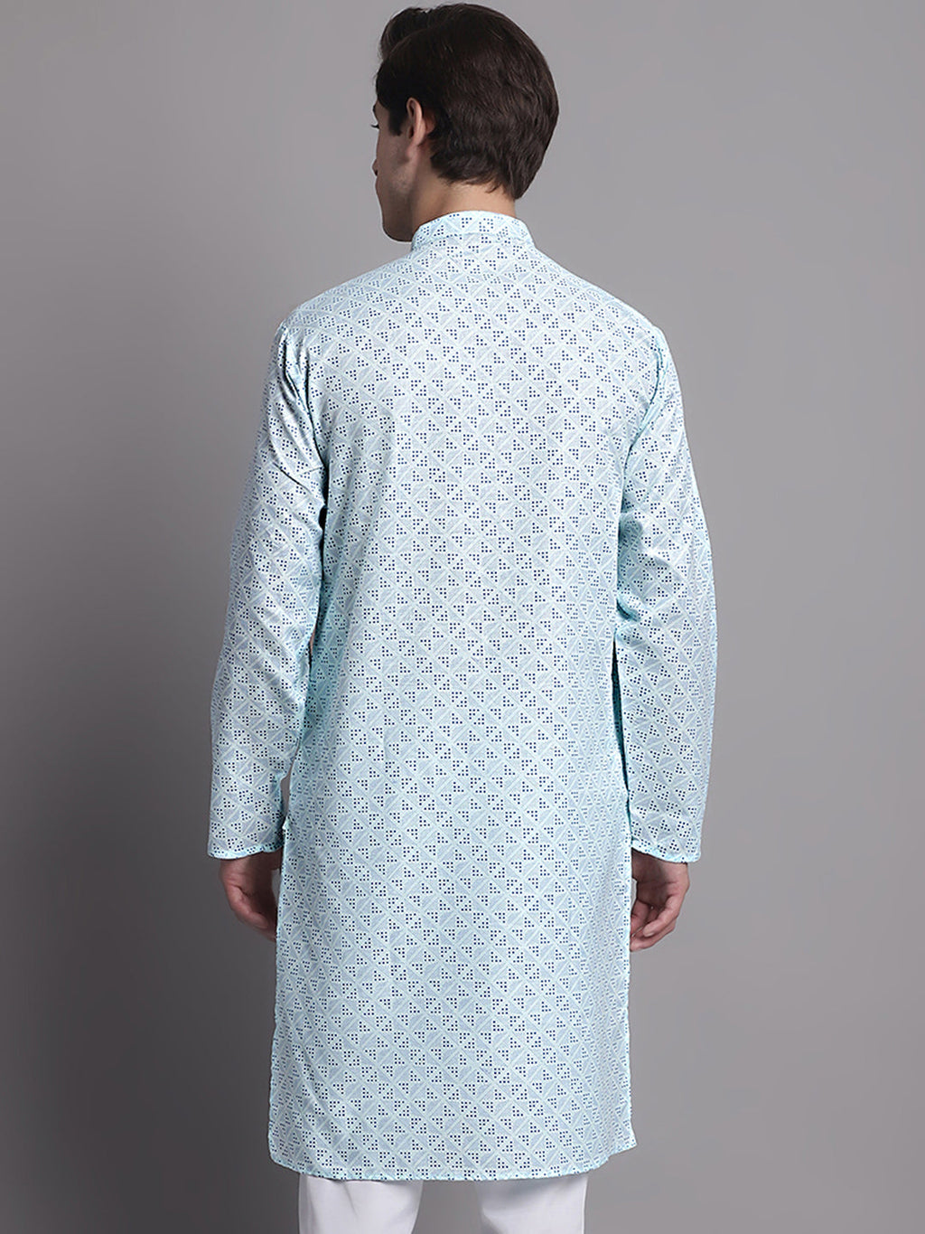 Jompers Men's Sky Blue Printed Pure Cotton Kurta