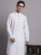 Jompers Men's White Printed Pure Cotton Kurta