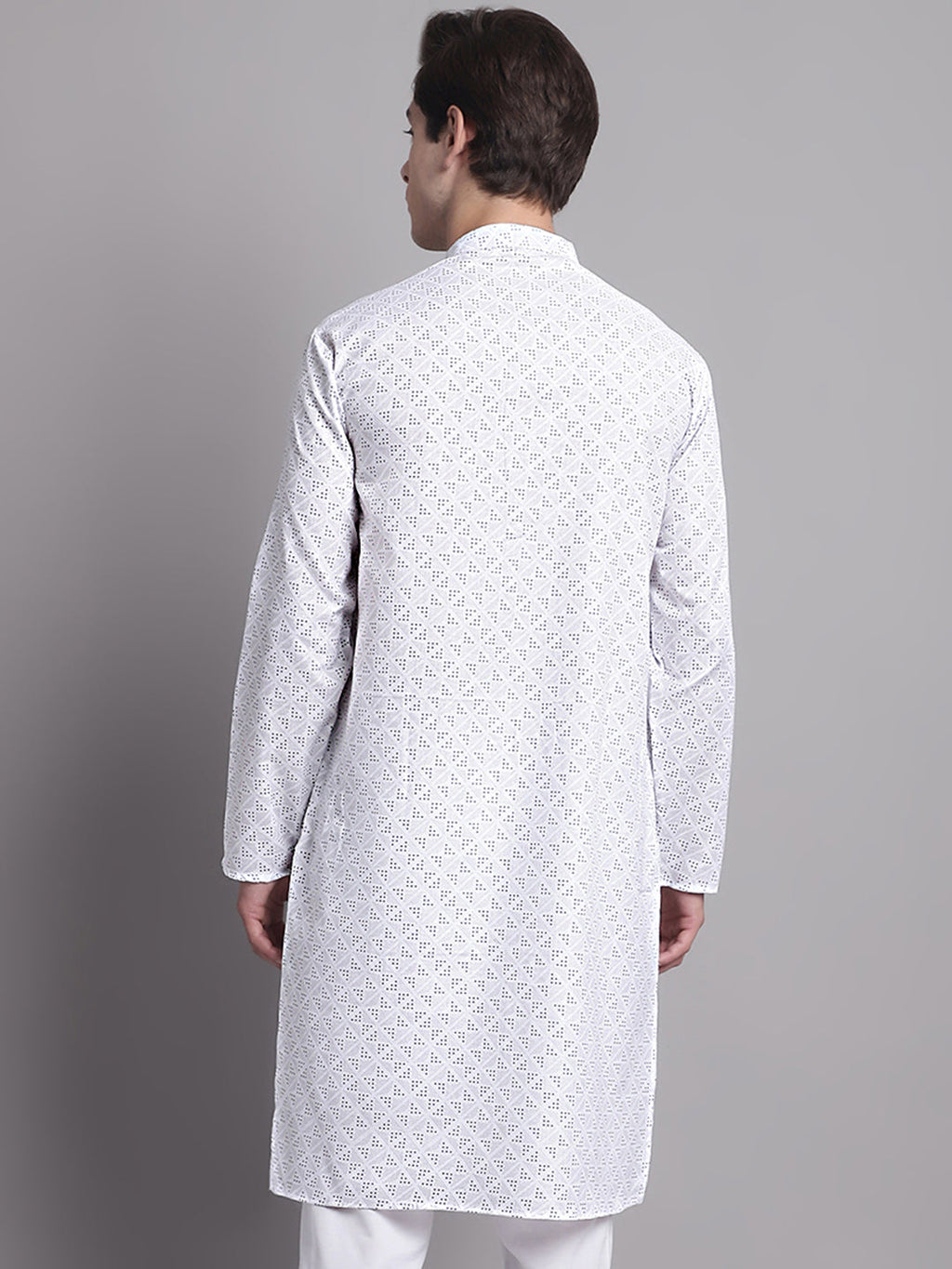 Jompers Men's White Printed Pure Cotton Kurta