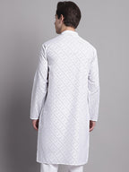 Jompers Men's White Printed Pure Cotton Kurta