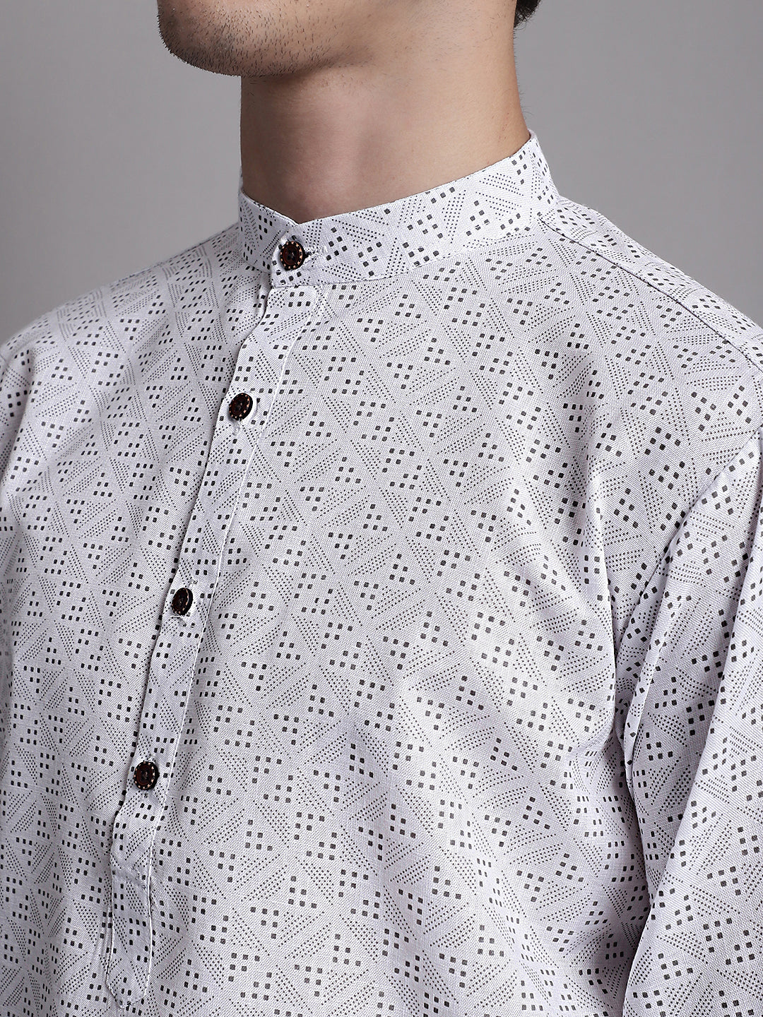 Jompers Men's White Printed Pure Cotton Kurta