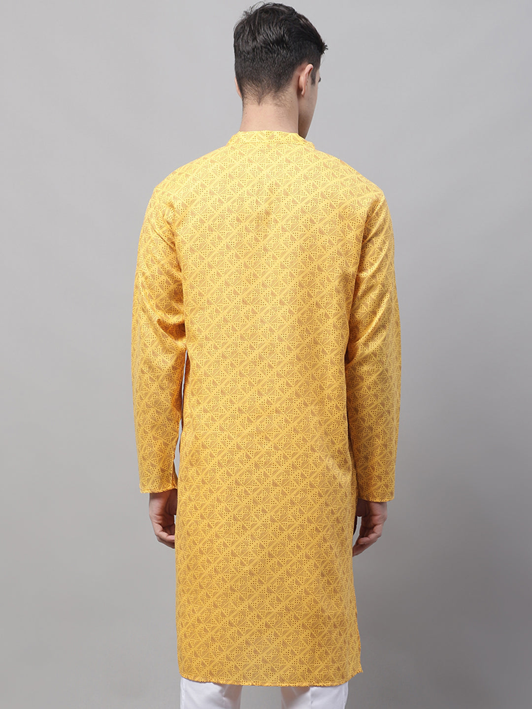 Jompers Men's Yellow Printed Pure Cotton Kurta