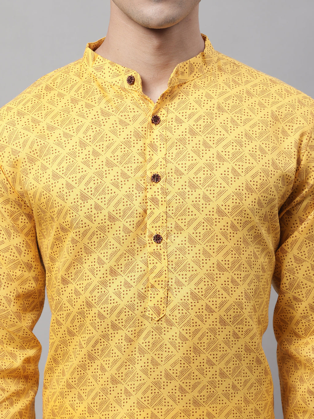 Jompers Men's Yellow Printed Pure Cotton Kurta