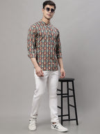 Jompers Men's Blue and Maroon Ikkat Printed Short Kurta