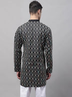 Jompers Men's Black and Multi Coloured Embroidered Straight Kurta