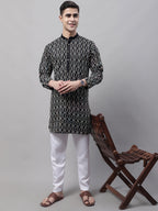 Jompers Men's Black and Multi Coloured Embroidered Straight Kurta
