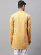 Jompers Men's Mustard and Multi Coloured Embroidered Straight Kurta